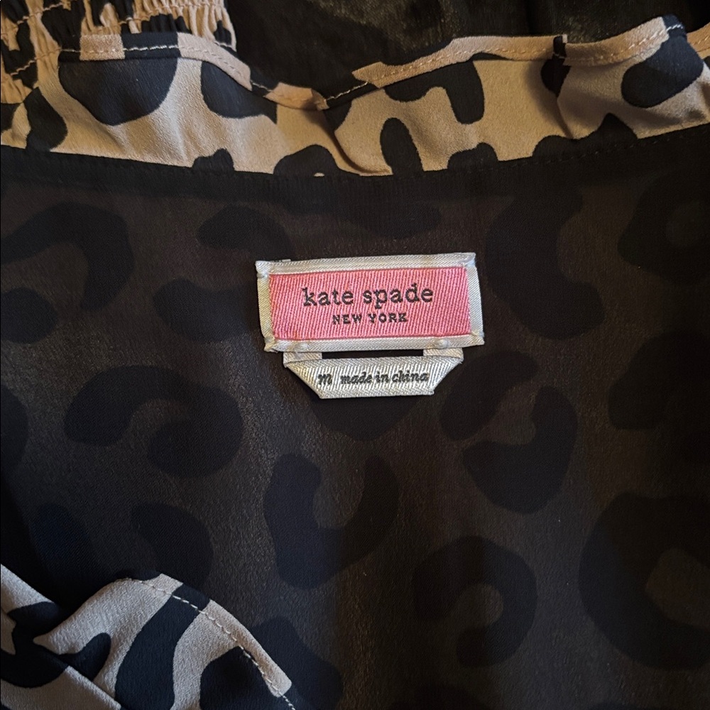 Kate Spade Tan Leopard Print long sleeve Blouse - Picture 15 of 15